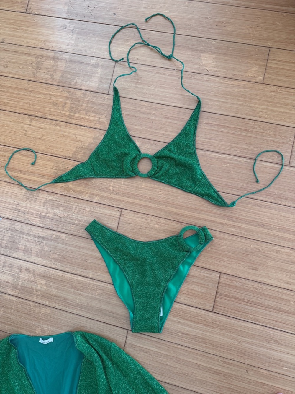 Oseree Green Shimmery Ring-Accent Bikini Set